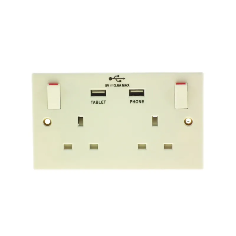 Powermaster 2 Gang 13A Switched Socket with 2 USB Ports
