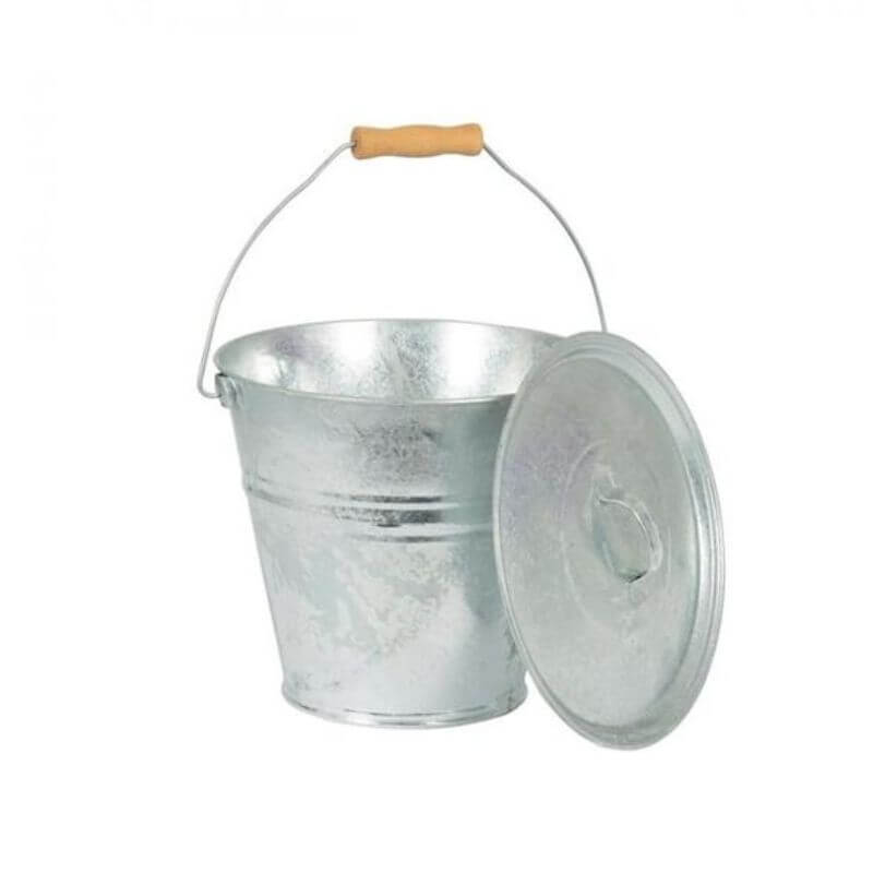 Galvanised Ash Bucket with Lid silver