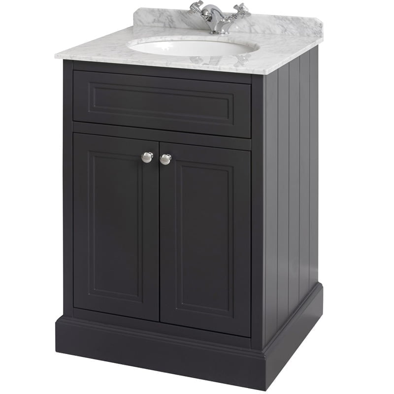 Charlotte Sink Vanity Unit | 60cm | Marble Work Top – Anthracite/White Marble