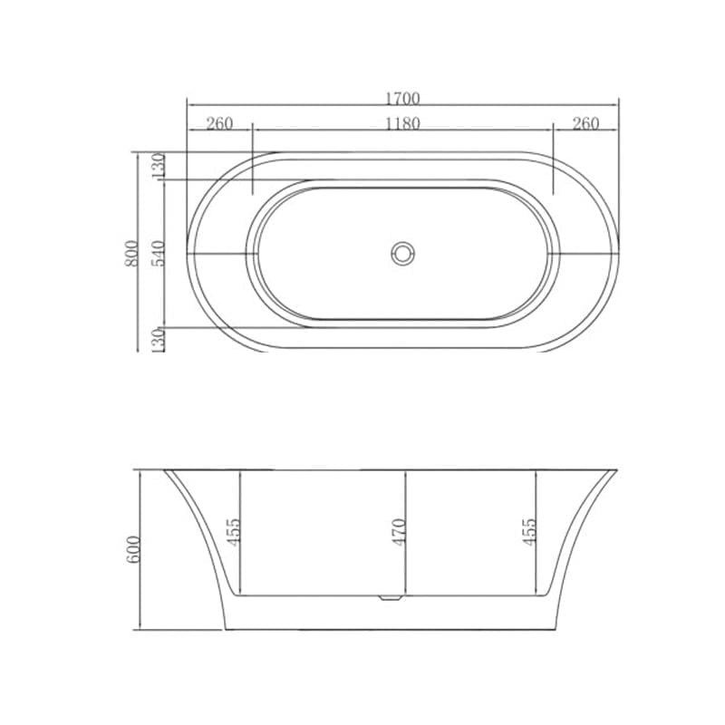 Athena Double Ended Bath Tech Drawing