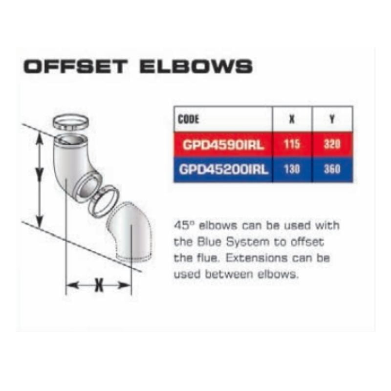 Grant Flue Bend 45 Degree Offset Elbow (GPD45200IRL) dimensions