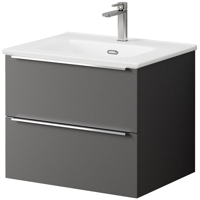 Kara Wall Hung Sink Unit With Basin – Matt Grey, H: 481 X W: 595 X D: 449mm