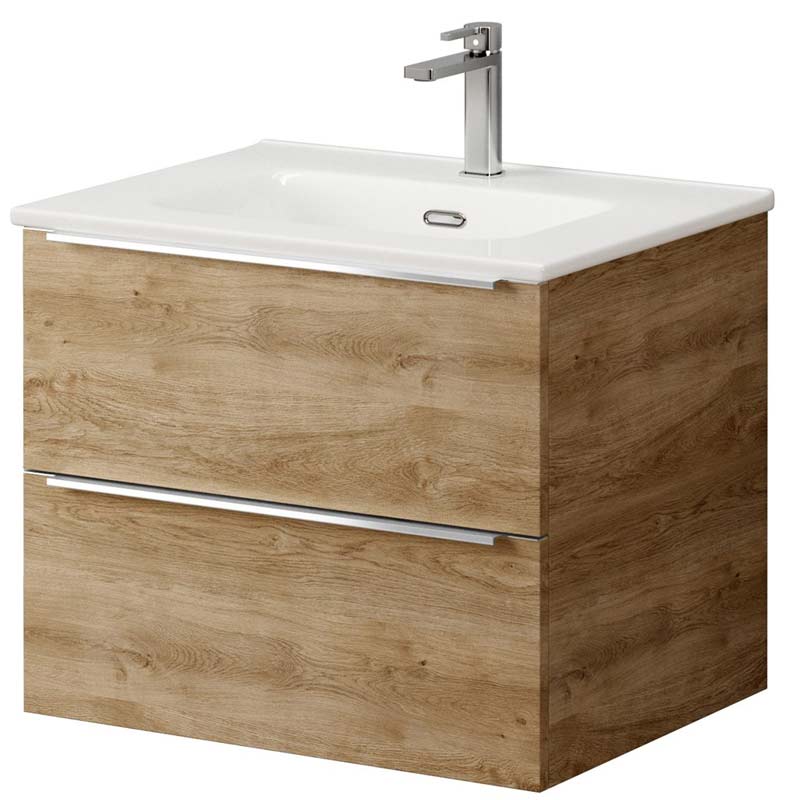 Kara Wall Hung Sink Unit – Oak, H: 481 X W: 595 X D: 449mm