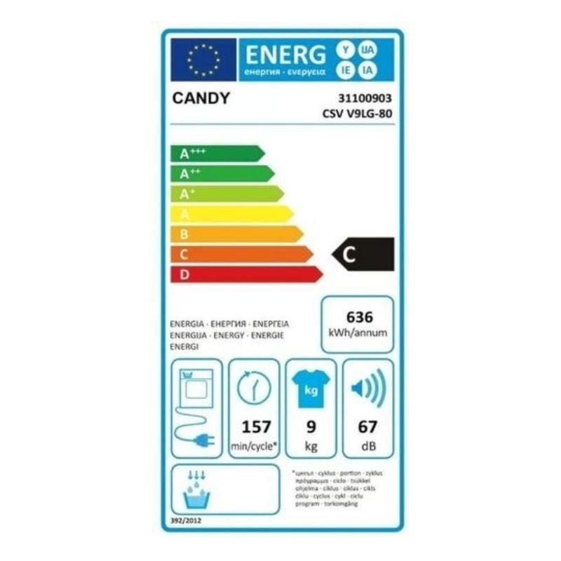 9kg Vented Dryer From Candy Energy Rating