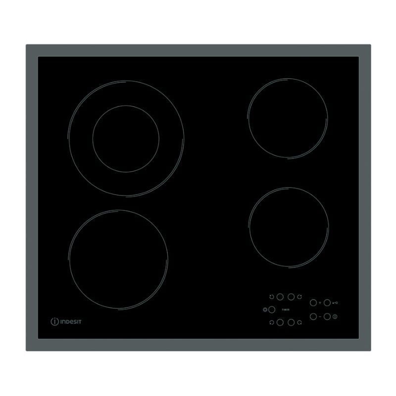 Aria Collection 60cm Ceramic Hob – Black Glass With Steel Frame Indesit RI 261 X