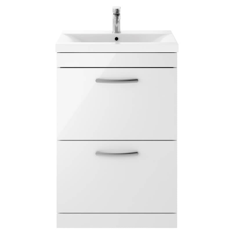 Athens Sink Cabinet, 60 White Twin Drawer Cabinet