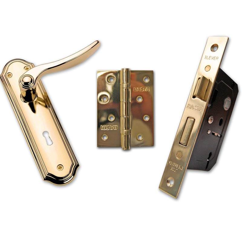 Brass Door Handle Lock Set