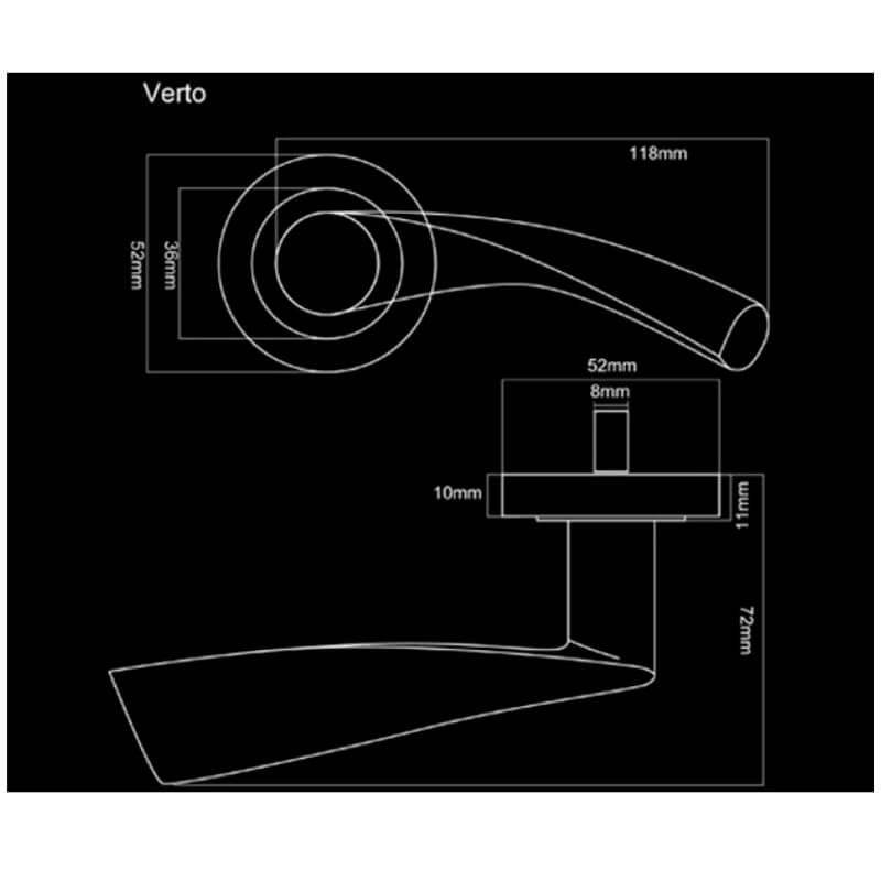 Fortessa Verto PVD Brass WC Privacy Door Handles Box Set Dimensions