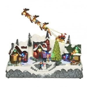 LED Musical Animated Village Scene with Sleigh 27.5cm