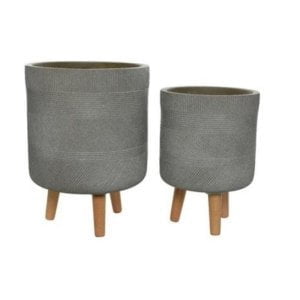 Fibre Clay Planter with Wood Legs - Set of 2 Taupe