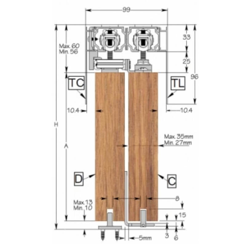 Sliding Door Track - Single Door - Saheco SF-A81 Diagram