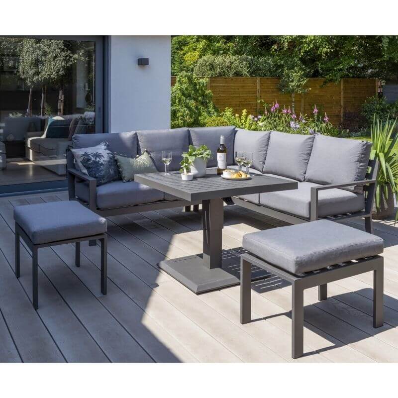 Titchwell Corner Garden Furniture Dining Set With Glass Adjustable Height Table