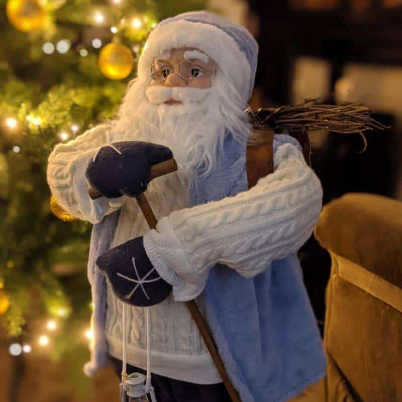 Standing Santa Christmas Decoration with Blue Fur Trim (90cm) 2
