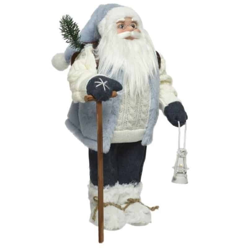 Standing Santa Christmas Decoration with Blue Fur Trim (90cm)