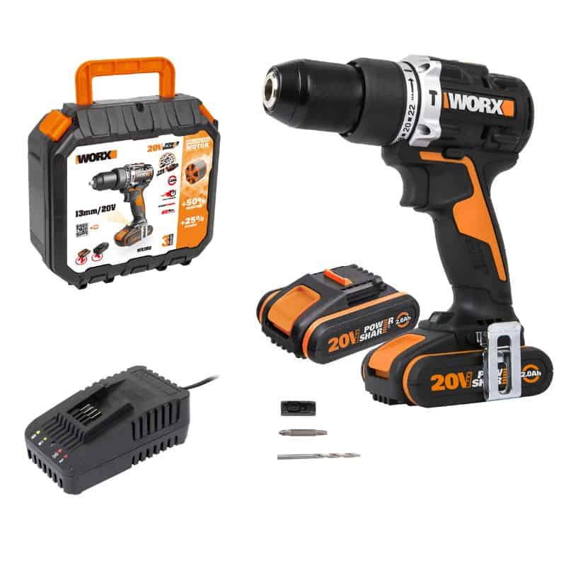 Worx Brushless Cordless Compact Combi Drill 20V – With Battery And Charger (WX352)