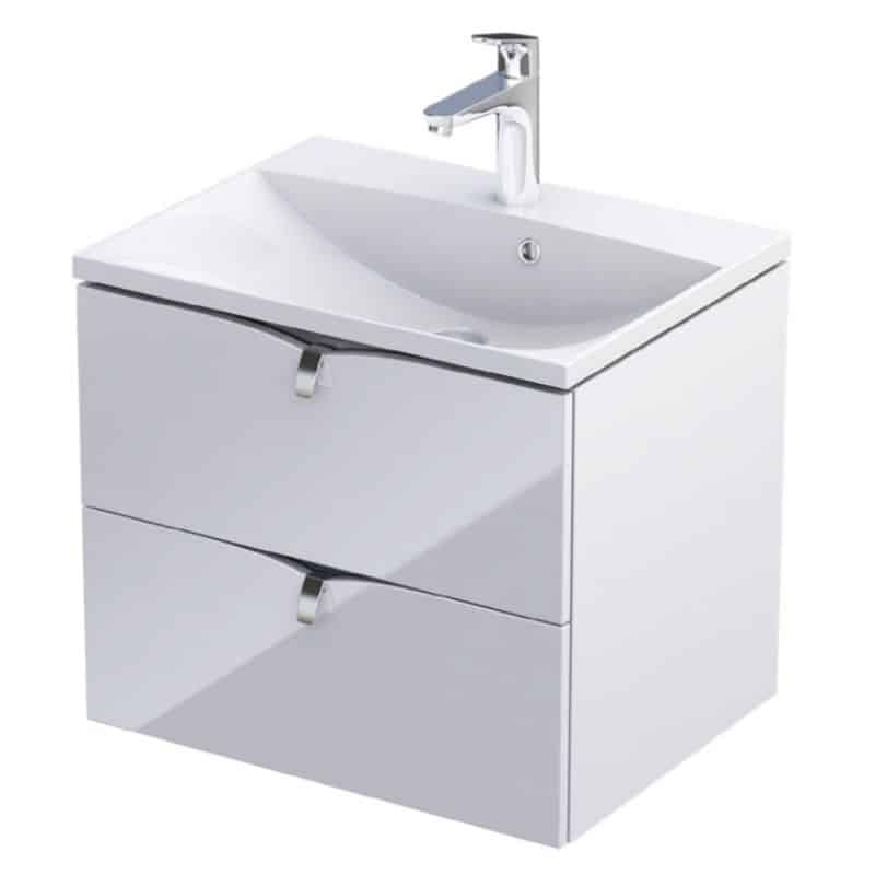 Serra Vanity Unit with Basin gloss white 2 drawer 60cm integrated