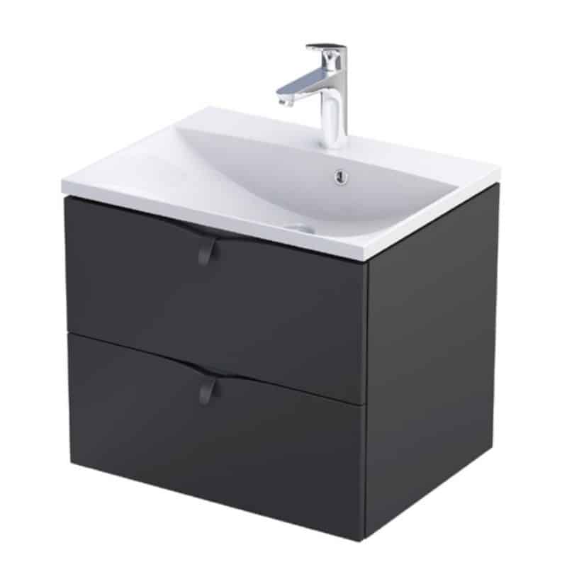 Serra Vanity Unit with Basin matt black 2 drawer 60cm integrated
