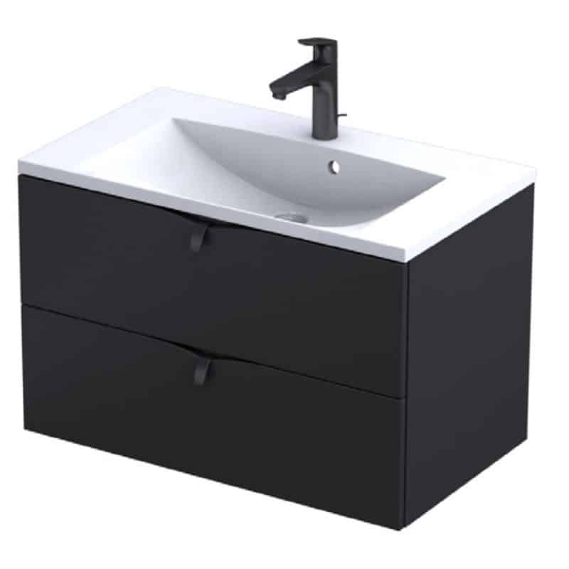 Serra Vanity Unit with Basin matt black 2 drawer 80cm integrated