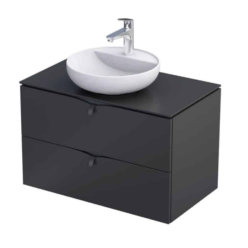 Serra Vanity Unit with Countertop Basin 2 drawer matt black 80cm (1)