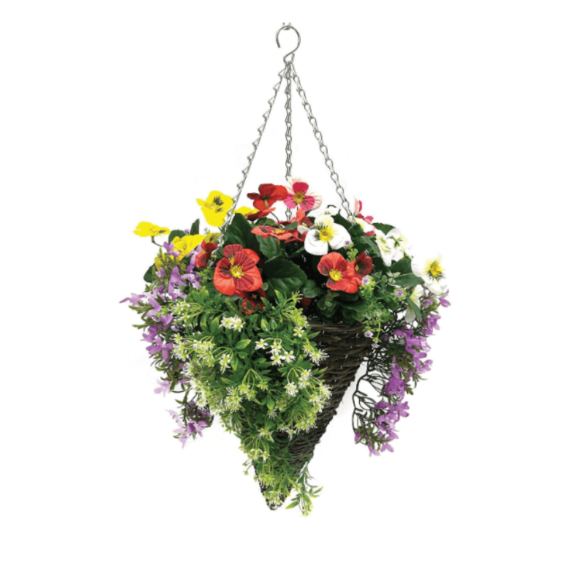 Artifical Pansy Cone Hanging Basket 30cm