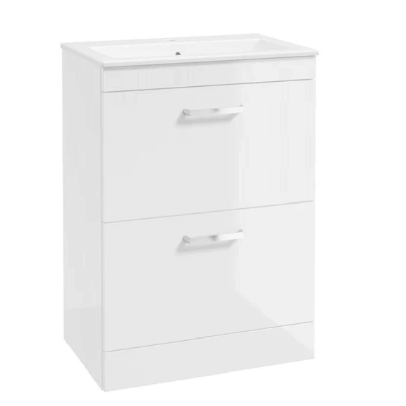 CORTA Floorstanding 60cm Two Drawer Unit -Chrome Handles Gloss White