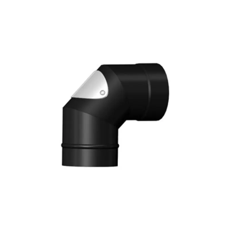 Vitreous Enamel Flue Pipe 90 Degree Bend With Door Black