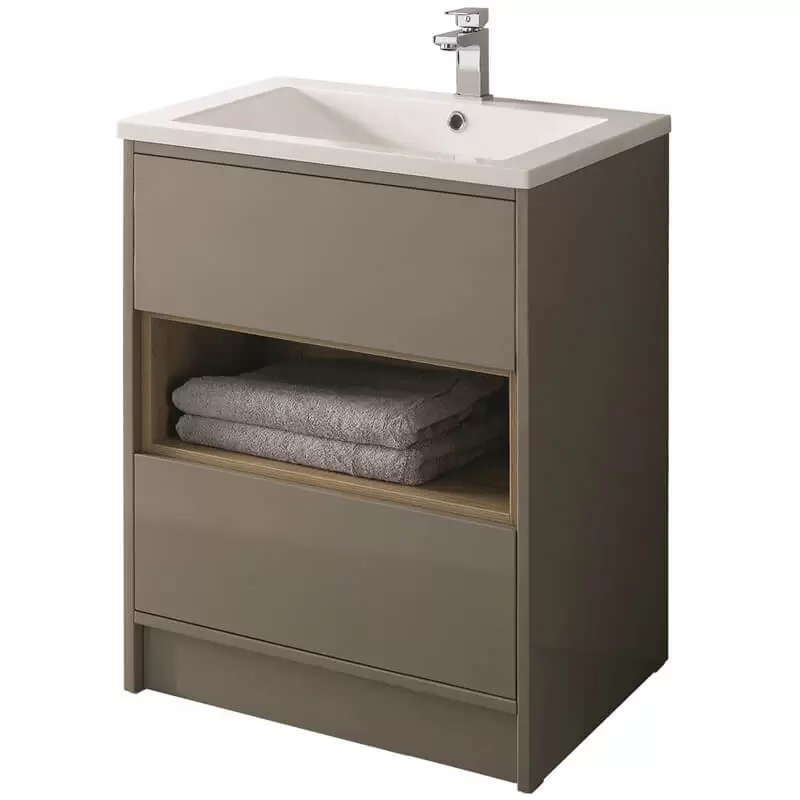 Lucca Floor Standing Sink Cabinet (with Basin) – Gloss Taupe, H: 825 X W: 600 X D: 460mm