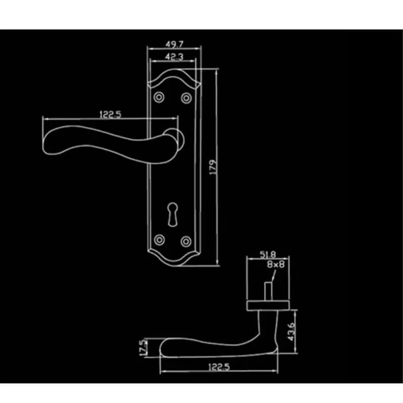 Fortessa Versailles Antique Bronze Privacy Door Handles dimensions