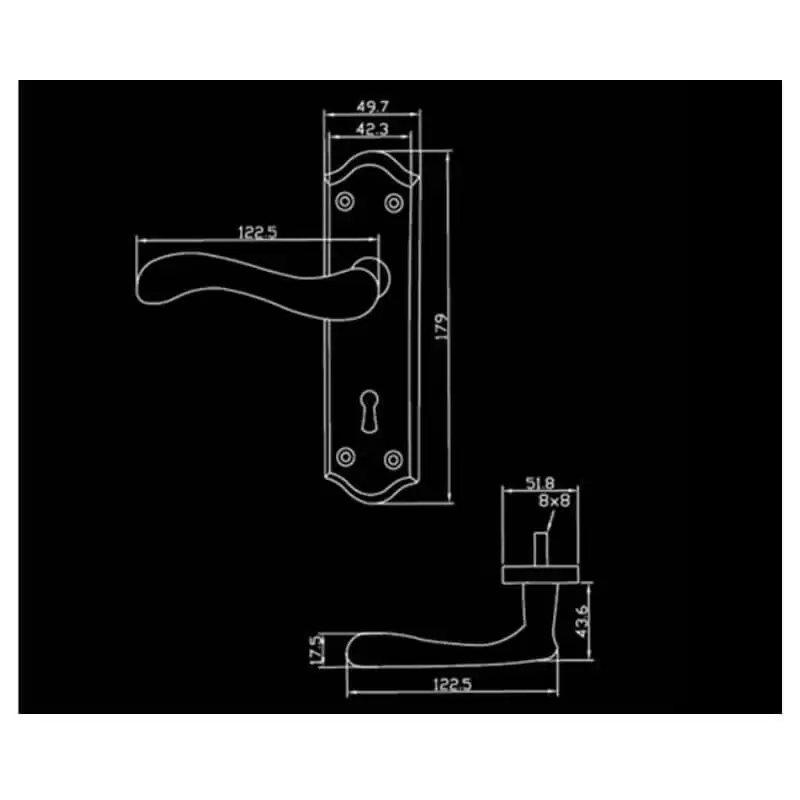 Fortessa Versailles Polished Chrome Privacy Door Handles Dimensions