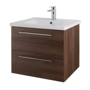 Cesena 50 Twin Drawer Wall Hung Unit & Basin Walnut