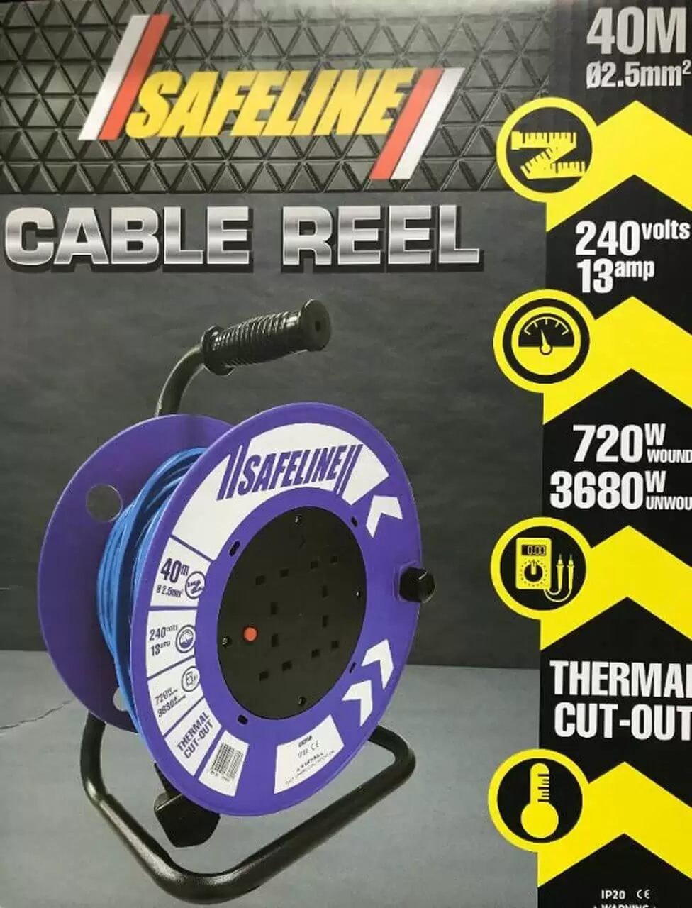 Blue 13amp Cable Reel- 40mtr 220v