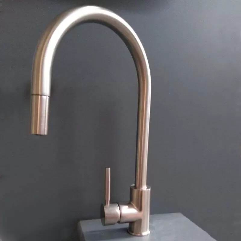 Brushed Nickel Kitchen Tap Single Lever & Pull Out Hose