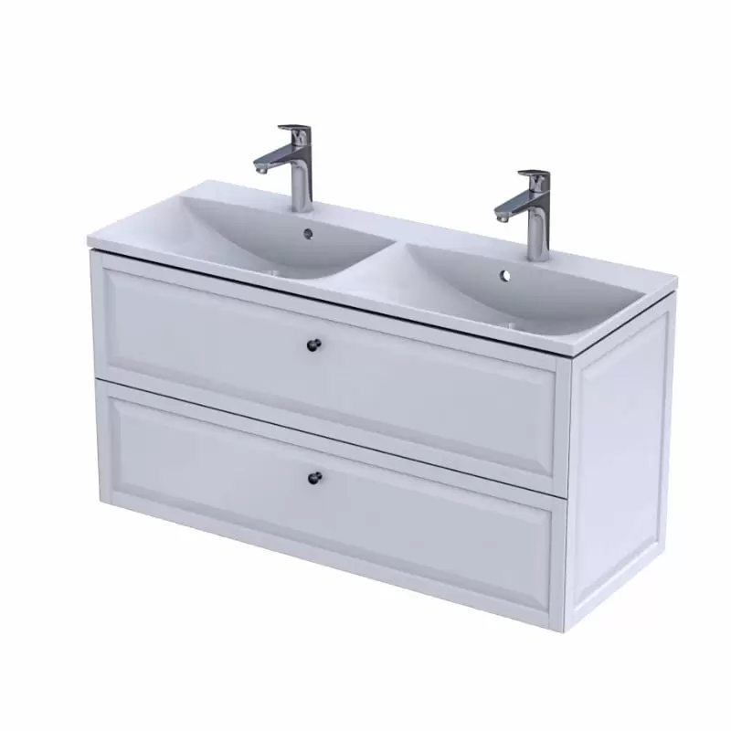 Chatsworth 120cm 2 Drawer Floor Standing Vanity Unit & Basin – Matt White 151621 & 151633