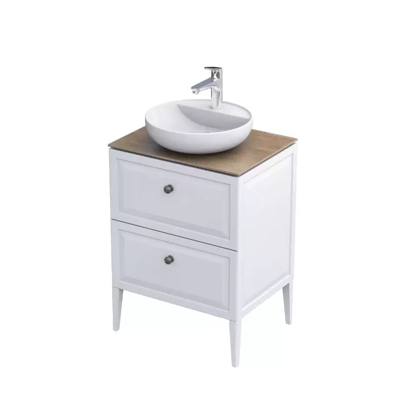 Chatsworth 60cm Countertop 2 Drawer Floor Standing Vanity Unit & Basin – Matt White