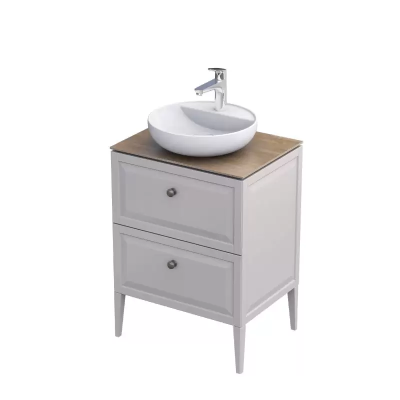 Chatsworth 60cm Countertop 2 Drawer Floor Standing Vanity Unit & Basin – Sand Matt