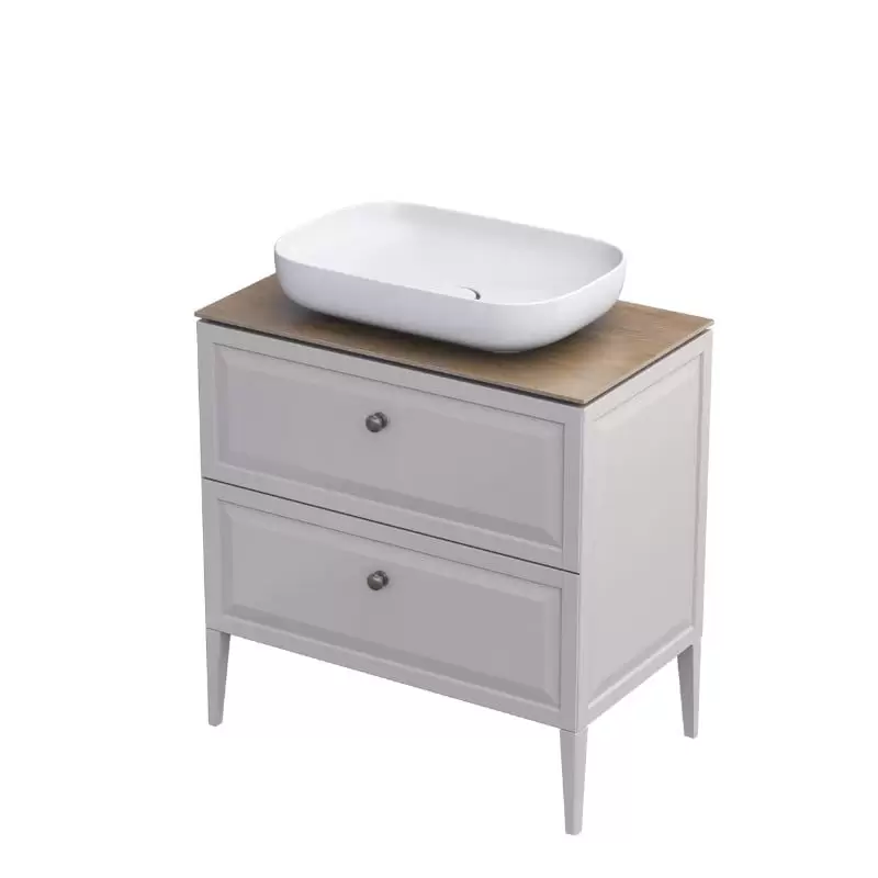 Chatsworth 80cm Countertop 2 Drawer Floor Standing Vanity Unit & Basin – Sand Matt